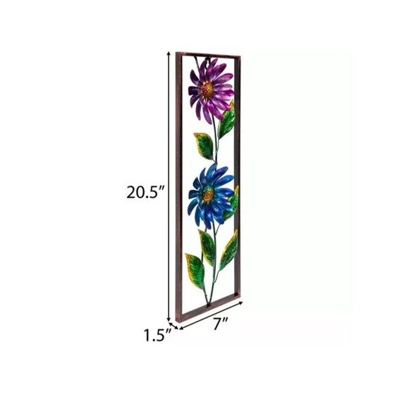 Metal Flower Wall Decor 2 Flowers Outdoor Inside Wall Art Backyard Decorations - Picture 5 of 6